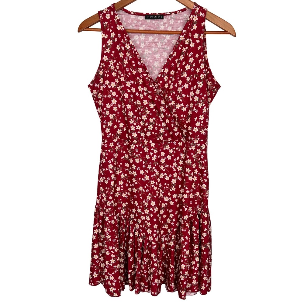 Fensace Brick Red With Floral Print Sleeveless Knit Dress Women's Size Small‎